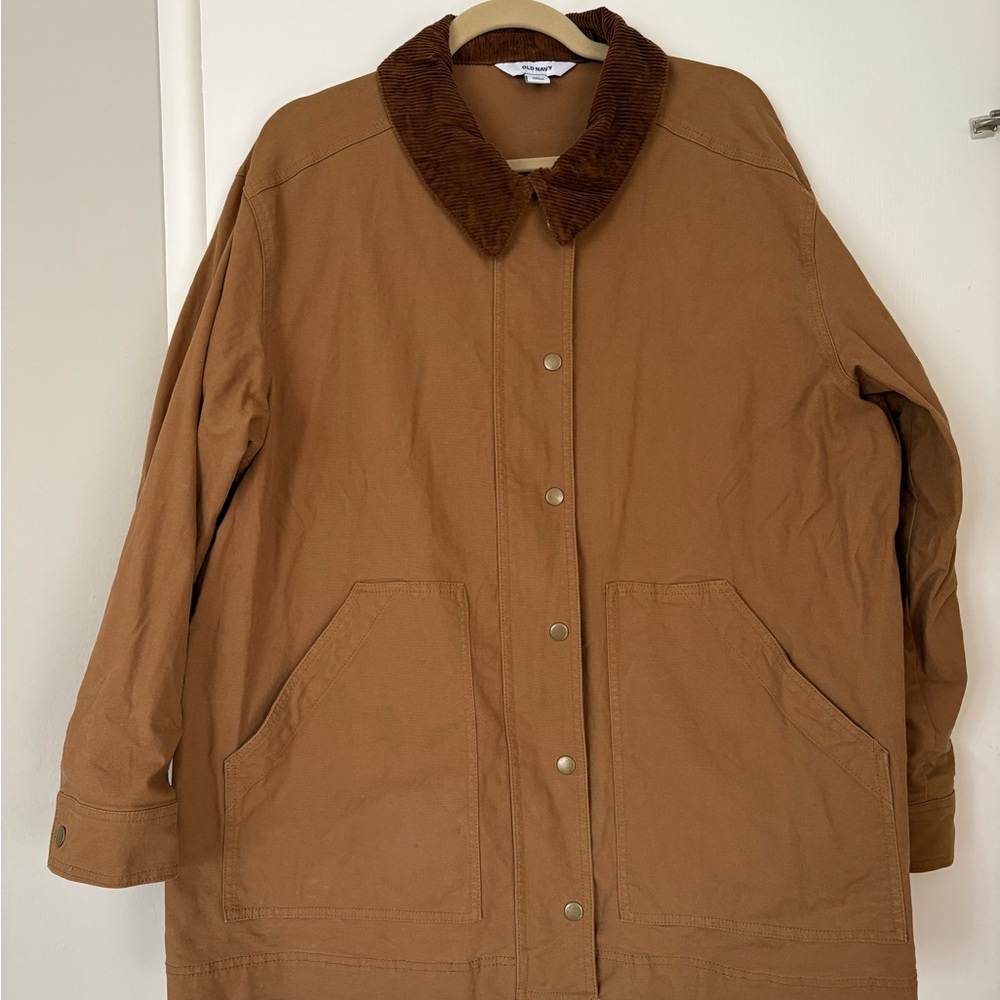 Old Navy Tan Barn Jacket w/Brown corduroy collar